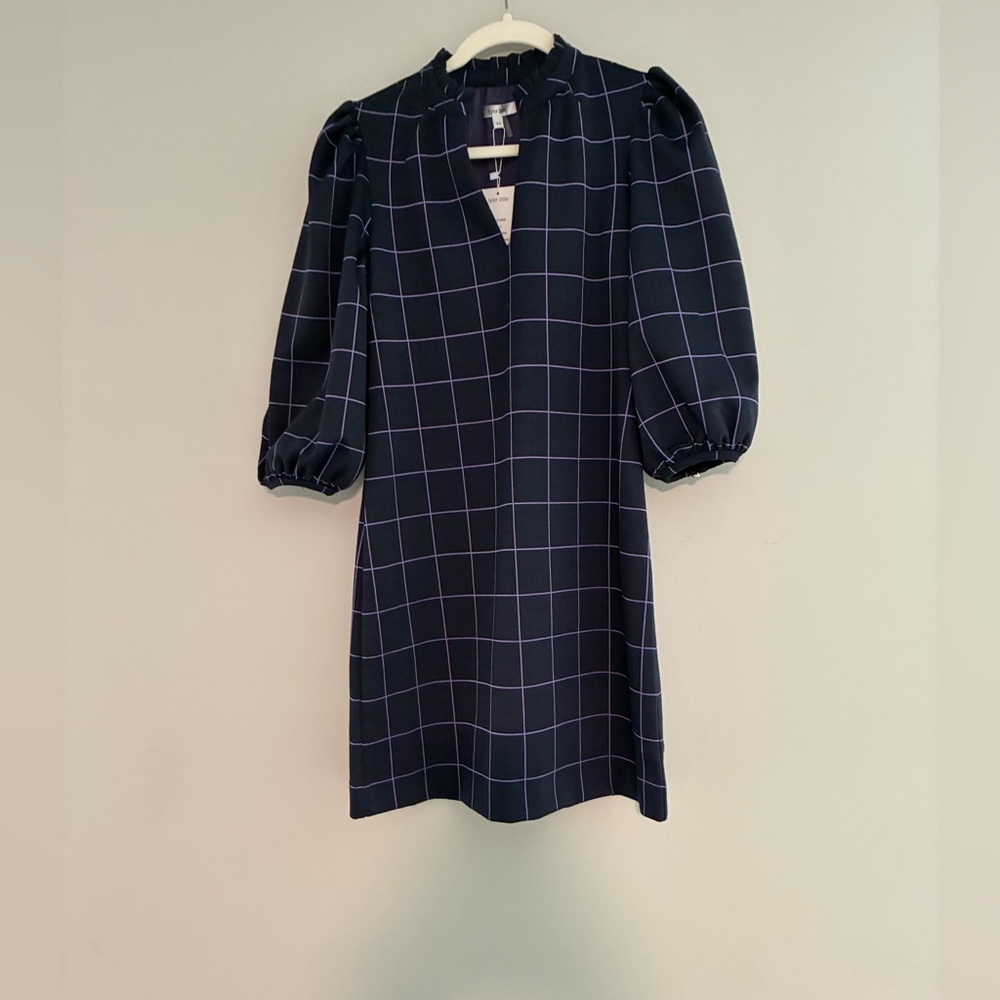 Tyler Boe Navy dress with windowpane pattern NWT